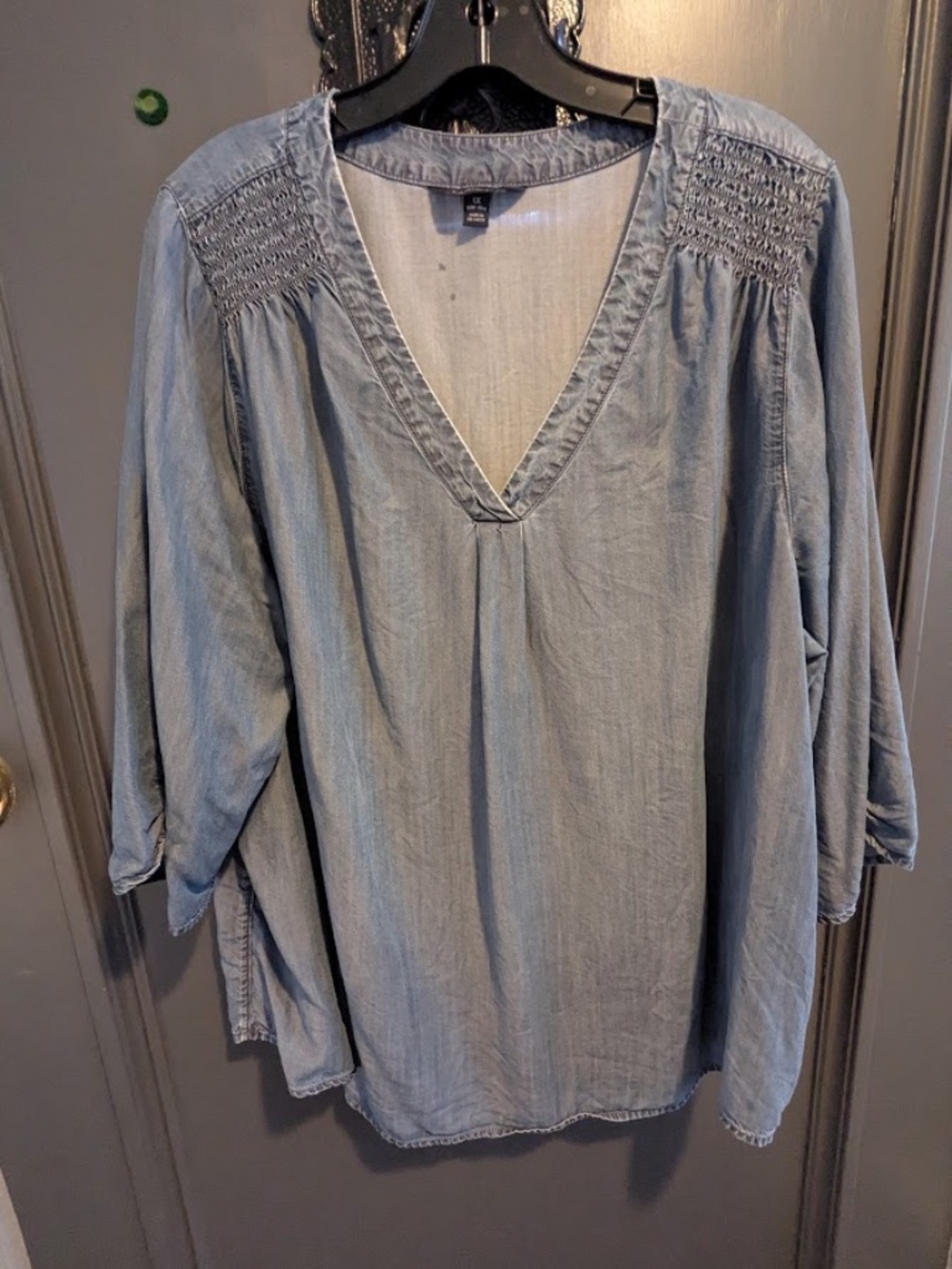 Land's End Lycocell Denim-look Blouse, Women's 1x